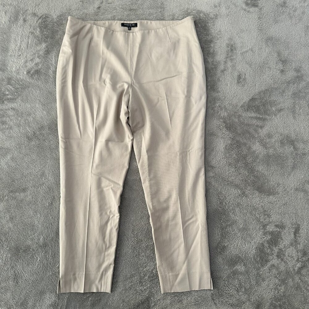 Lafayette 148 Stanton Virgin Wool Pants Slacks Women's 12 Side Zip Split Hem Tan